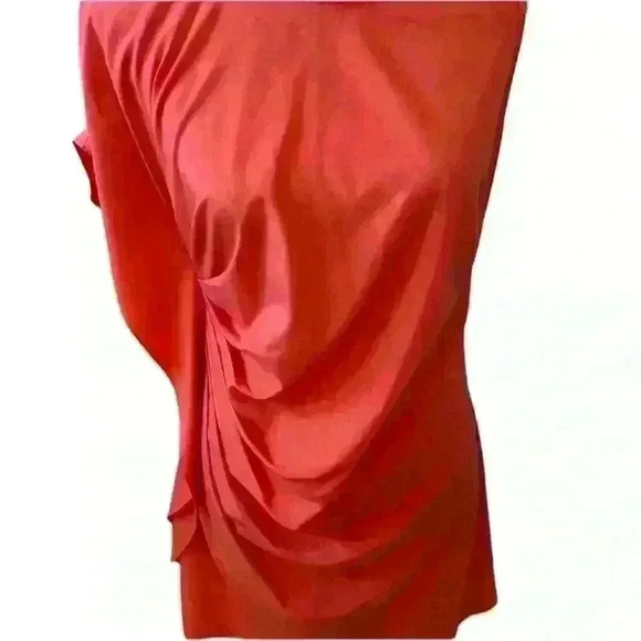 Coral/Orange Dress 🩷❤️🧡 Angie Asymmetrical Ruched Mini Dress Pink Orange - Picture 3 of 8